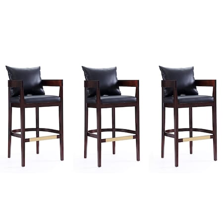 Manhattan Comfort Ritz Barstool in Black and Dark Walnut, PK3 3-BS013-BK